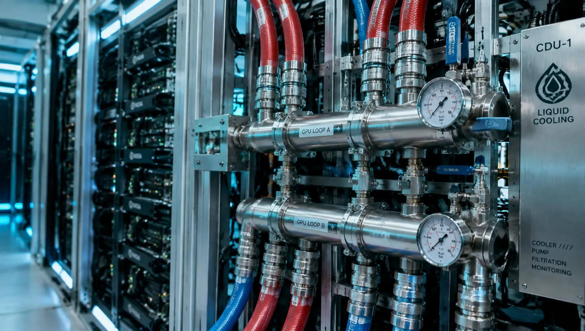 Engineering documentation and liquid-cooling equipment in a data hall